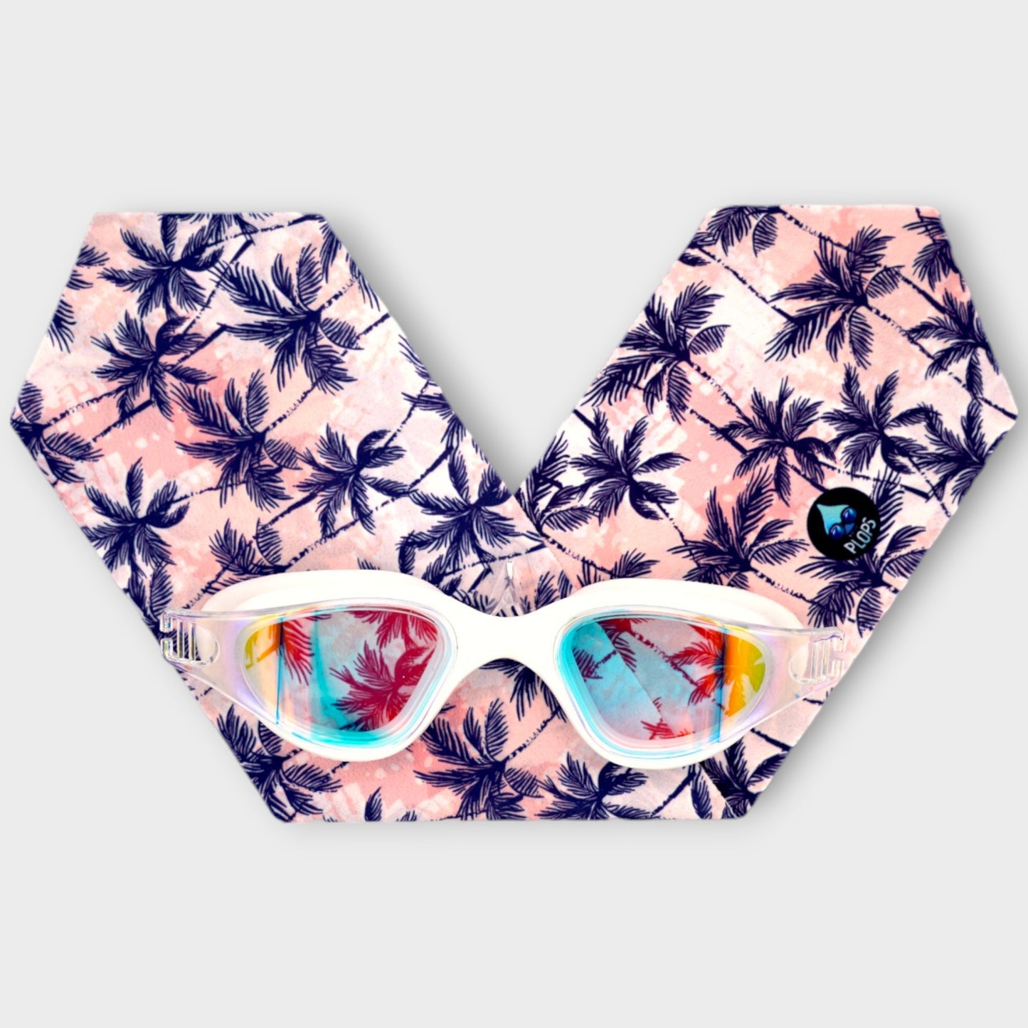 warerplops plops lunettes piscine natation bandeau stretch recyclé polyester élasthanne enfant adulte maillot verres qualité anti buée anti uv accessoire mode fashion ete plage mer étanche étanchéité fille garcons mixte unisexe homme femme tissu palmiers cocotier rose bleu