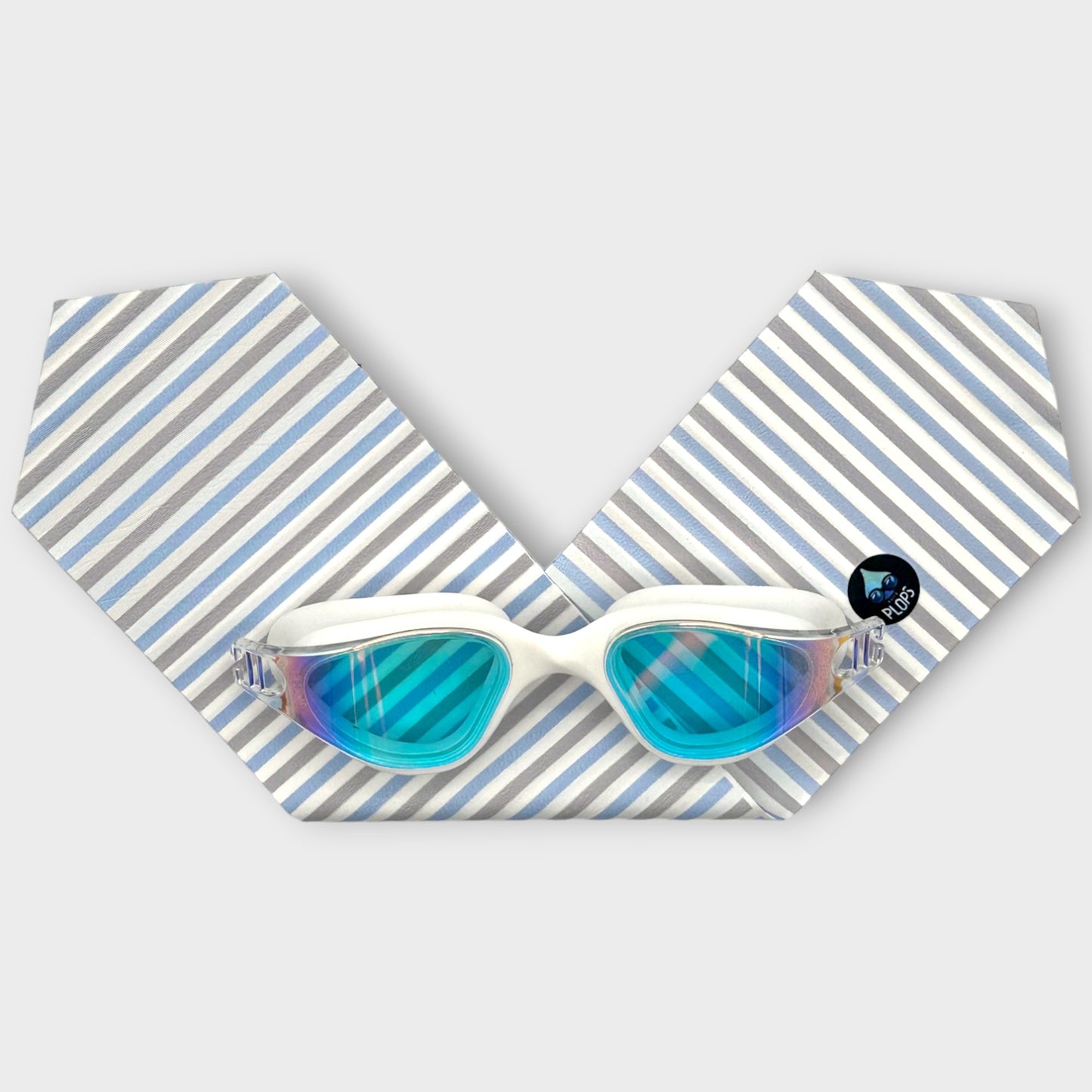 warerplops plops lunettes piscine natation bandeau stretch recyclé polyester élasthanne enfant adulte maillot verres qualité anti buée anti uv accessoire mode fashion ete plage mer étanche étanchéité fille garcons mixte unisexe homme femme tissu rayures bleu gris blanc verticales